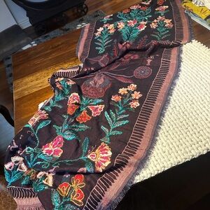 Sundance Dark Shawl with Floral Embroidery